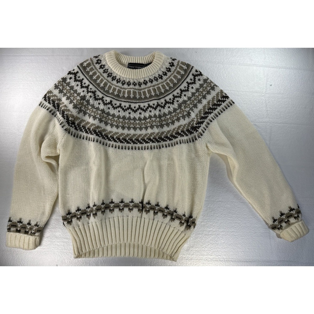 VTG Peter England Fair Isle Geometric Pattern Sweater Adult Large Ivory Ski Knit